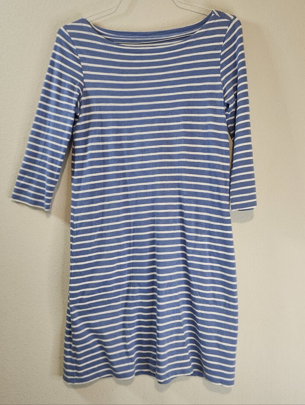 Garnet Hill Blue And White Nautical Stripe Shift Dress Size 4 100% Cotton
